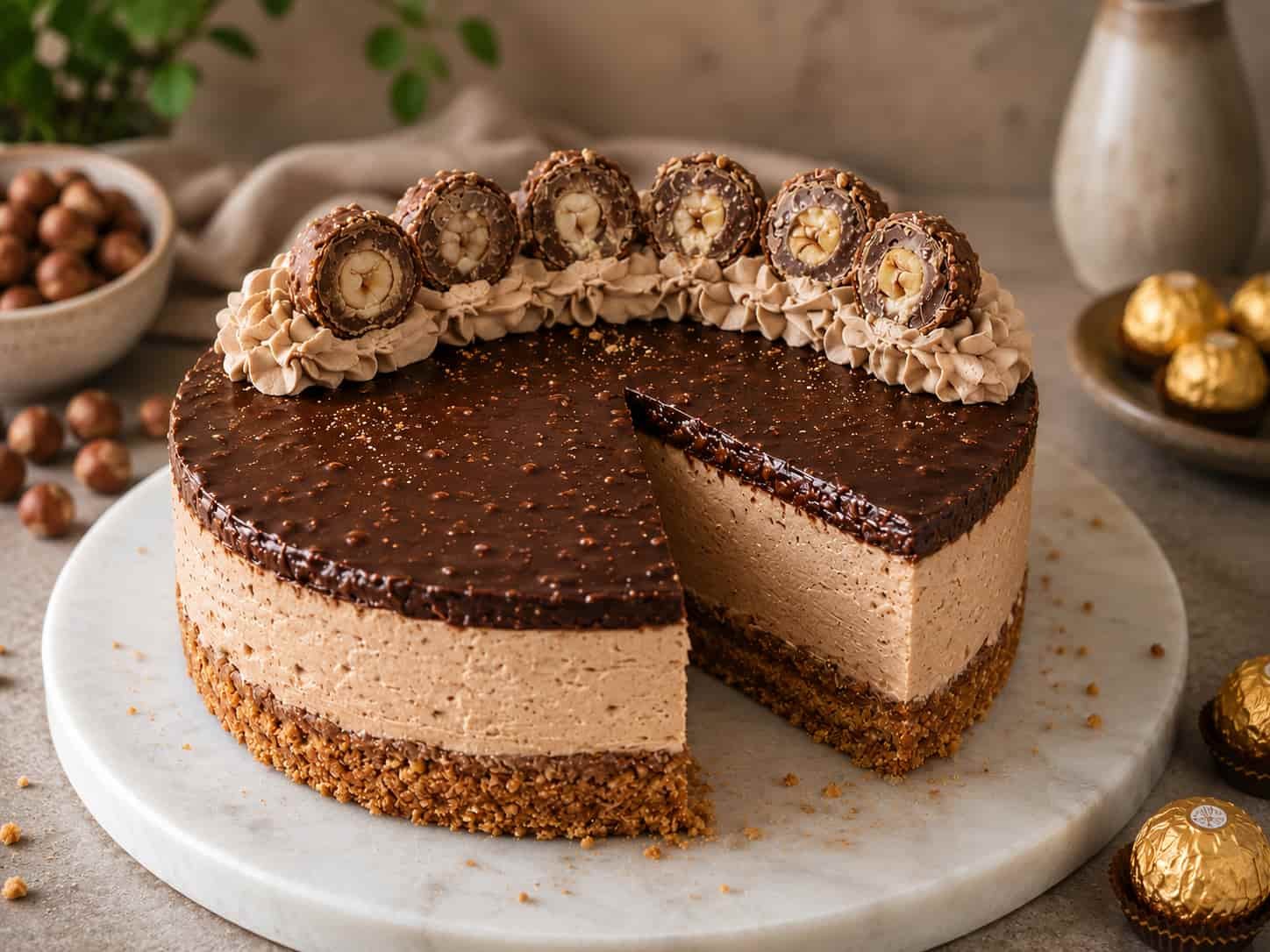 Ferrero Rocher cheesecake s kremastim Nutella filom