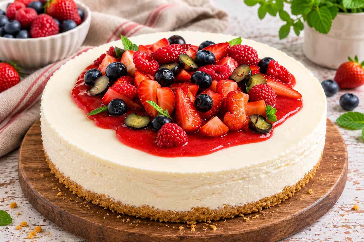 Ricotta cheesecake s kremastim sirom i voćnim preljevom