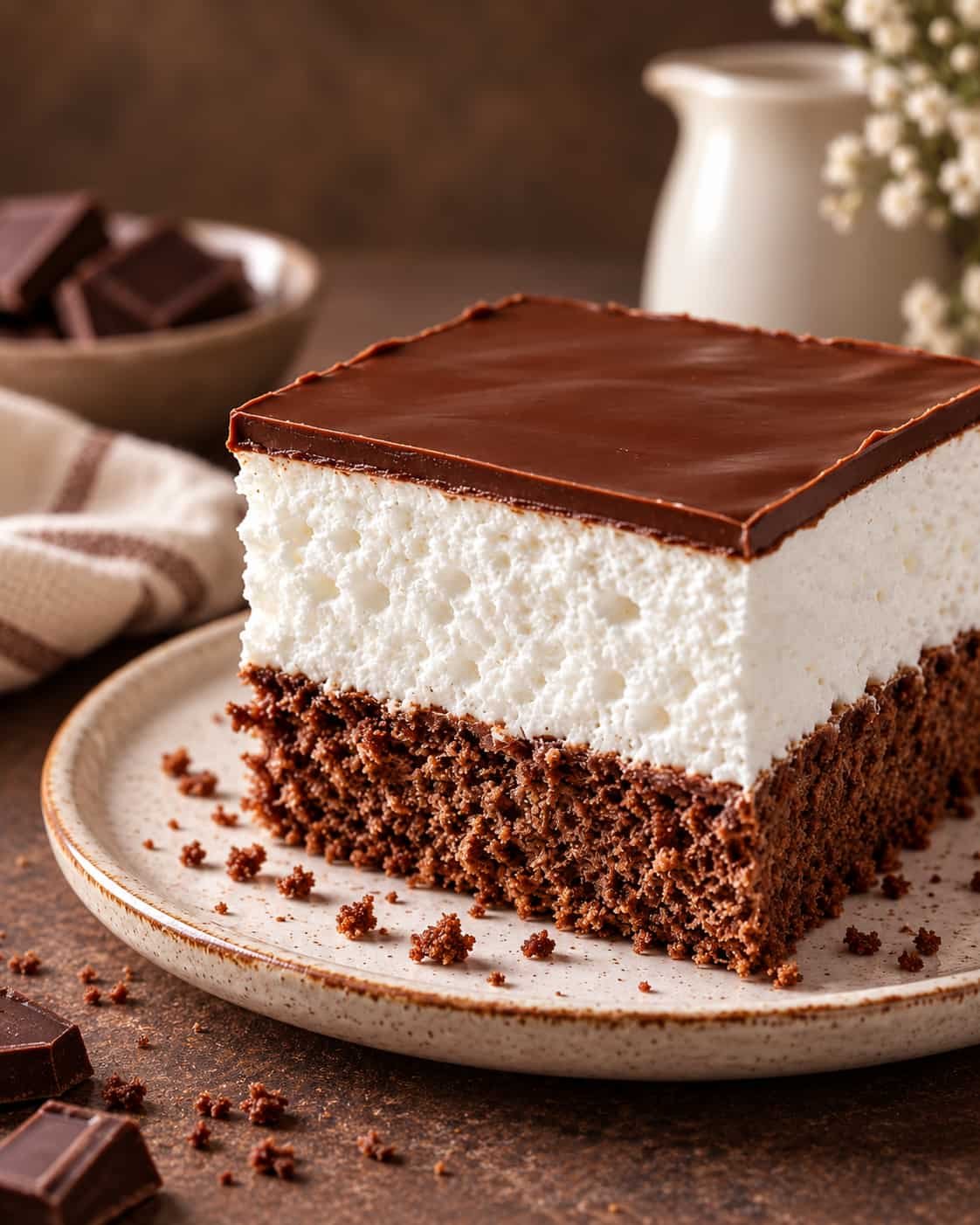 Munchmallow kolač – mekani biskvit, pjenasti sloj i čokoladni preljev